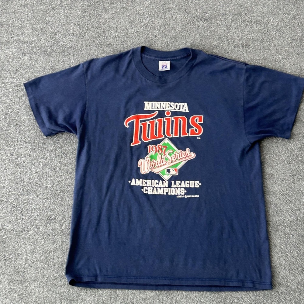 Vintage Minnesota Twins Shirt Mens XL Blue MLB Baseball Logo 7 World Series 1987 - Picture 2 of 10